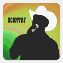 La silhouette du chanteur de country, dos vert de  autocollant carré