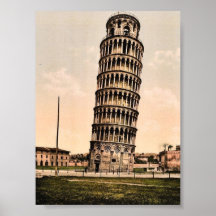La tour penchée, classique Photochrom de Pise, Ita Affiche