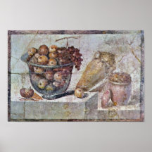 La vie toujours avec le bol en verre de fruit et d posters