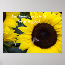 L'abeille en affiche de tournesol mangent du miel