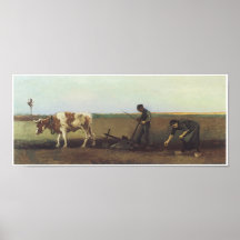 Laboureur avec la femme plantant des pommes de ter posters