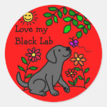 Labrador noir et vert autocollant rond