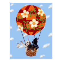 Labradors et peinture chaude de ballon à air cartes postales