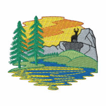 Lac avec des cerfs communs polos brodés
