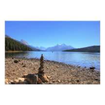 Lac Maligne et copie de photo de totem