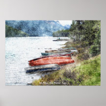 Lac mountain rocheuse et affiche d'art d'aquarelle