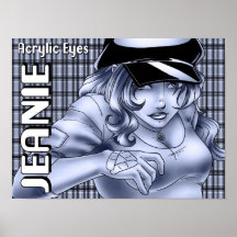 L'acrylique observe l'affiche de Jeanie