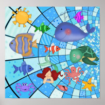 L'affiche badine les poissons sous-marins de sirèn