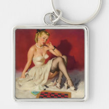 Laisse le jeu un jeu - rétro fille de pin-up porte-clé
