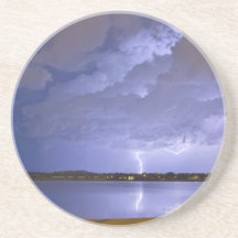Lake View Lightning Thunderstorm Drink Coaster
