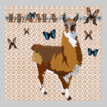 Lama d'or et affiche florale en bronze de papillon posters
