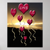 L'amour est en silhouette d'or d'air affiche