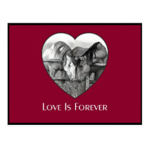 L'AMOUR EST FOREVER : CHEVAUX AU CRAYON : COEUR, A CARTES POSTALES