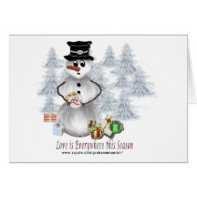 L'amour est partout carte de bonhomme de neige
