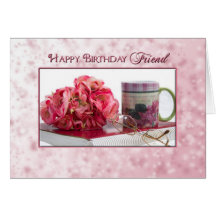 L'anniversaire - ami - s'est levé/tasse/livre cartes