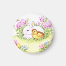 Lapin, caneton et fleurs de Pâques Magnets