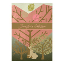 Lapin dans la forêt magique épousant la carte de R Faire-part