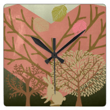 Lapin dans l'horloge murale magique de forêt