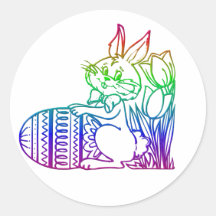 Lapin de Pâques avec des fleurs Autocollants Ronds