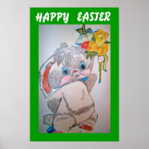 LAPIN de PÂQUES AVEC l'affiche de FLEURS