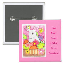 Lapin de Pâques dans le bouton de panier Badges Avec Agrafe