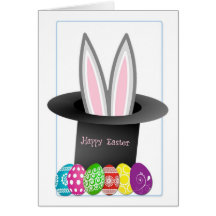 Lapin de Pâques, oeufs et carte de chapeau supérie