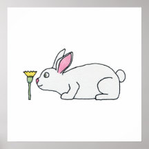 Lapin et fleur blancs posters