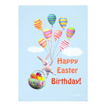 Lapin heureux et ballons d'anniversaire de Pâques  Faire-parts