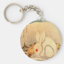 Lapin jouant dans la neige par Hokushu Porte-clef