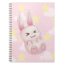Lapin rose mignon de Kawaii tombant des étoiles Carnet