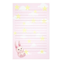 Lapin rose mignon de Kawaii tombant des étoiles Papier À Lettre