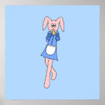 Lapin rose portant un petit gâteau poster