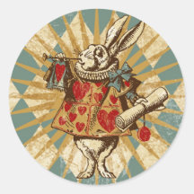 Lapin vintage de blanc d'Alice Autocollant Rond