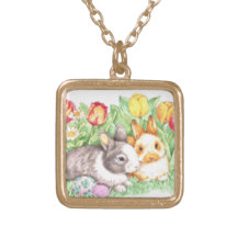 Lapins, caneton et tulipes de Pâques Pendentifs