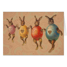 Lapins de Pâques vintages dansant avec des costume Cartes De Vœux
