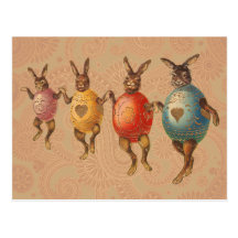 Lapins de Pâques vintages dansant avec des costume Cartes Postales