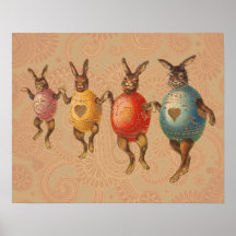 Lapins de Pâques vintages dansant avec des costume Posters