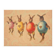 Lapins de Pâques vintages dansant avec des costume Toiles Tendues