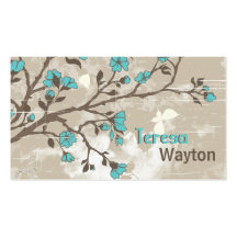 L'aqua vintage fleurit le taupe grunge floral modèle de carte de visite