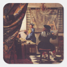 L'art de la peinture par Johannes Vermeer Autocollant Carré
