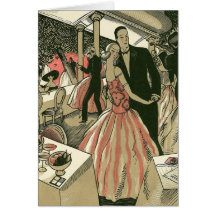 L'art déco vintage épousant, nouveaux mariés danse carte de vœux