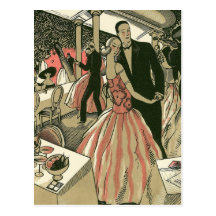 L'art déco vintage épousant, nouveaux mariés danse carte postale