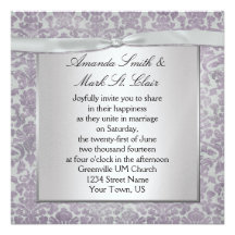 Lavande et argent mariage damassé grunge Invitati Invitation Personnalisée