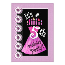 Le 5ème ROSE de fête d'anniversaire de fille mire  Cartons D'invitation