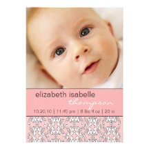 Le baroque dans le faire-part rose de photo de béb