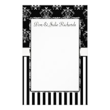 Le baroque rayé noir et blanc papier à lettre customisé