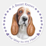 Le basset sait la manière à mon coeur autocollants ronds