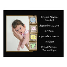 Le bébé bloque la naissance - noir invitations