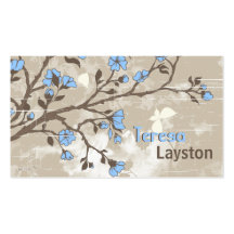 Le bleu vintage fleurit le taupe grunge floral modèle de carte de visite