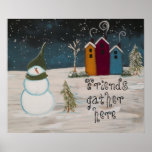Le bonhomme de neige primitif "amis d'art populair poster